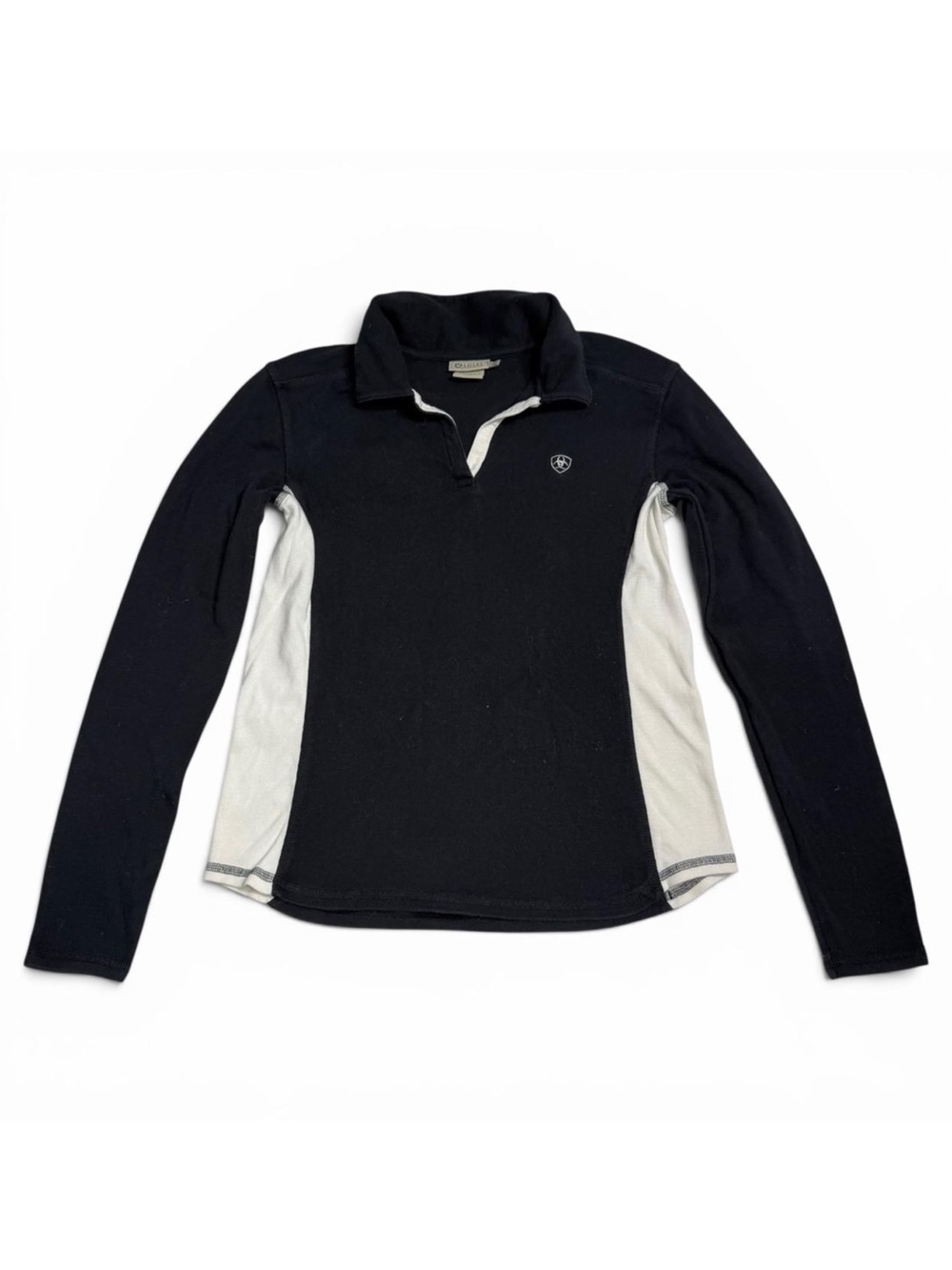 Ariat Sport Black & Off-White Embroidered Logo Longsleeve Polo